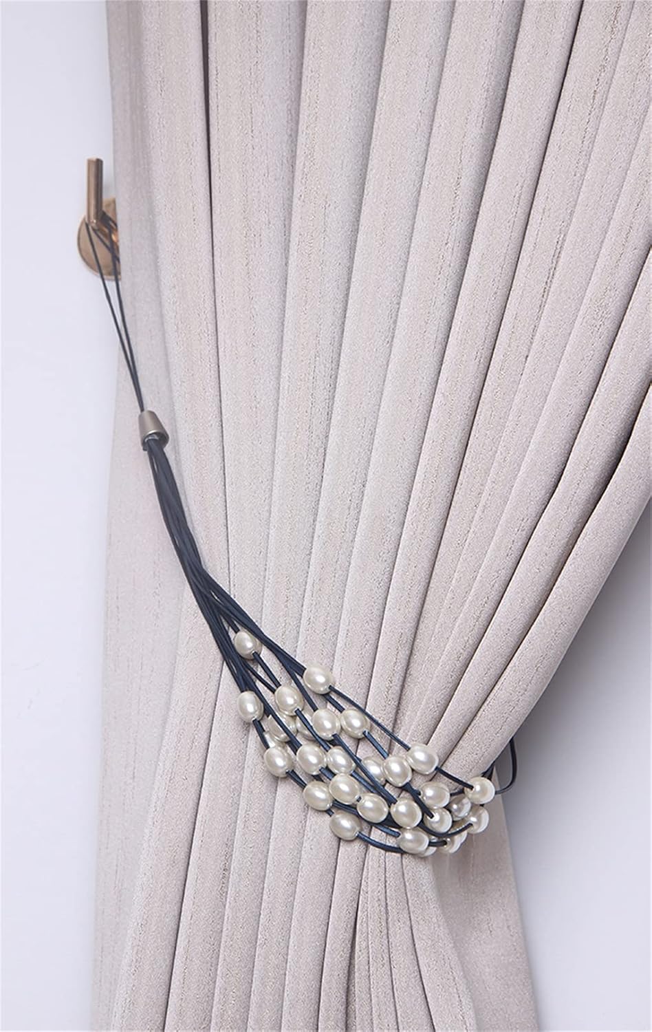 A Pair of Curtain Straps Indoor Living Room Small Pearl Window Decoration Bedroom Soft Accessories(Black)