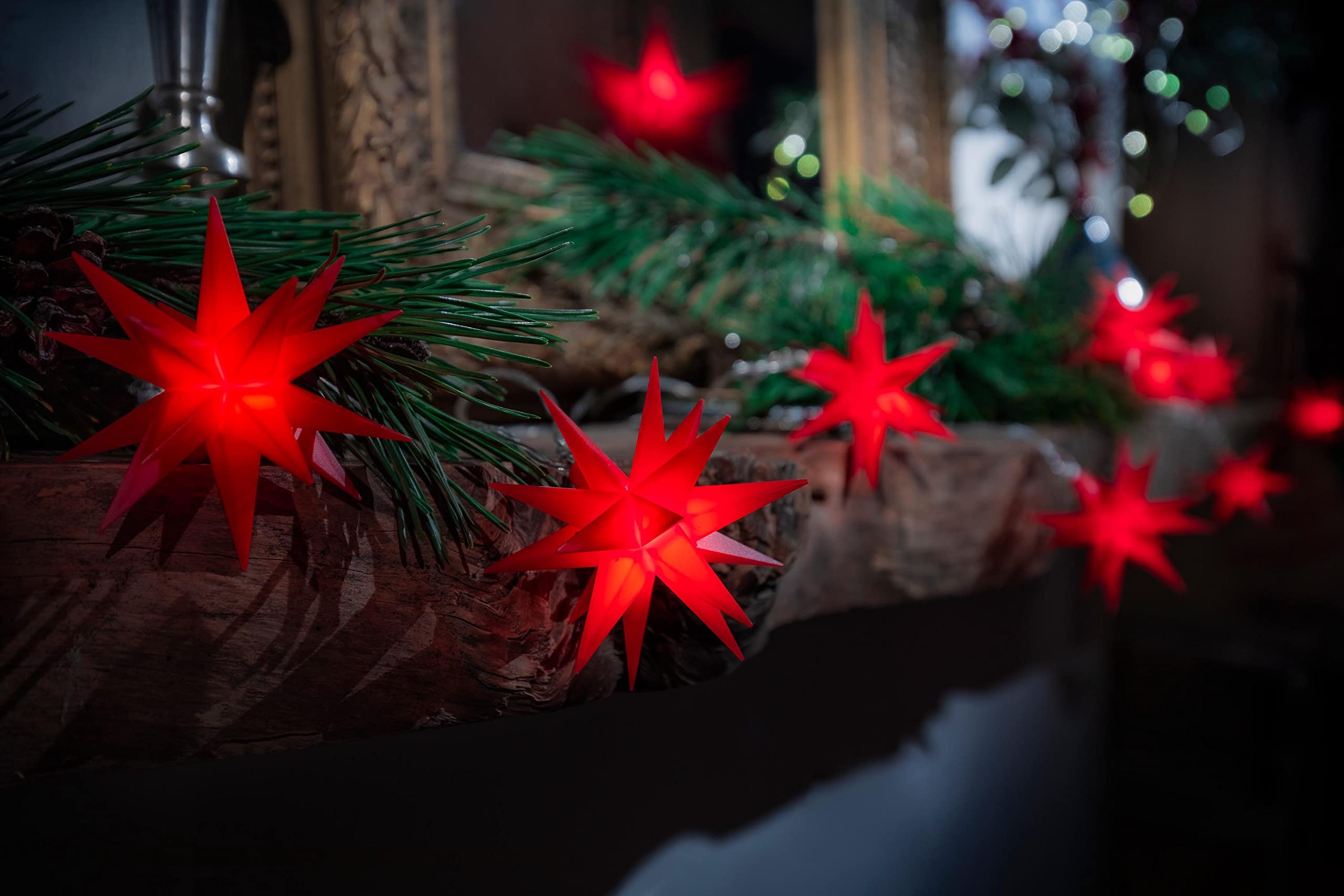 Novaliv Stella di Natale a LED, piccola, 12 cm, rosso, con telecomando e vano batteria per 3 batterie AA, timer da 6 ore, decorazione per interni, stella 3D, 18 punte, stella luminosa a LED