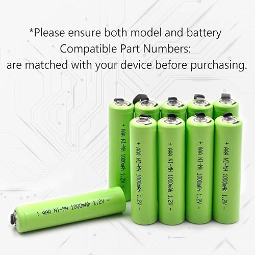 Miniatura 5 de Paquete de 10 baterías recargables Ni-MH AAA de 1.2 V 1000 mAh con pestañas compatibles con cepillo de dientes Waterpik, afeitadoras eléctricas,