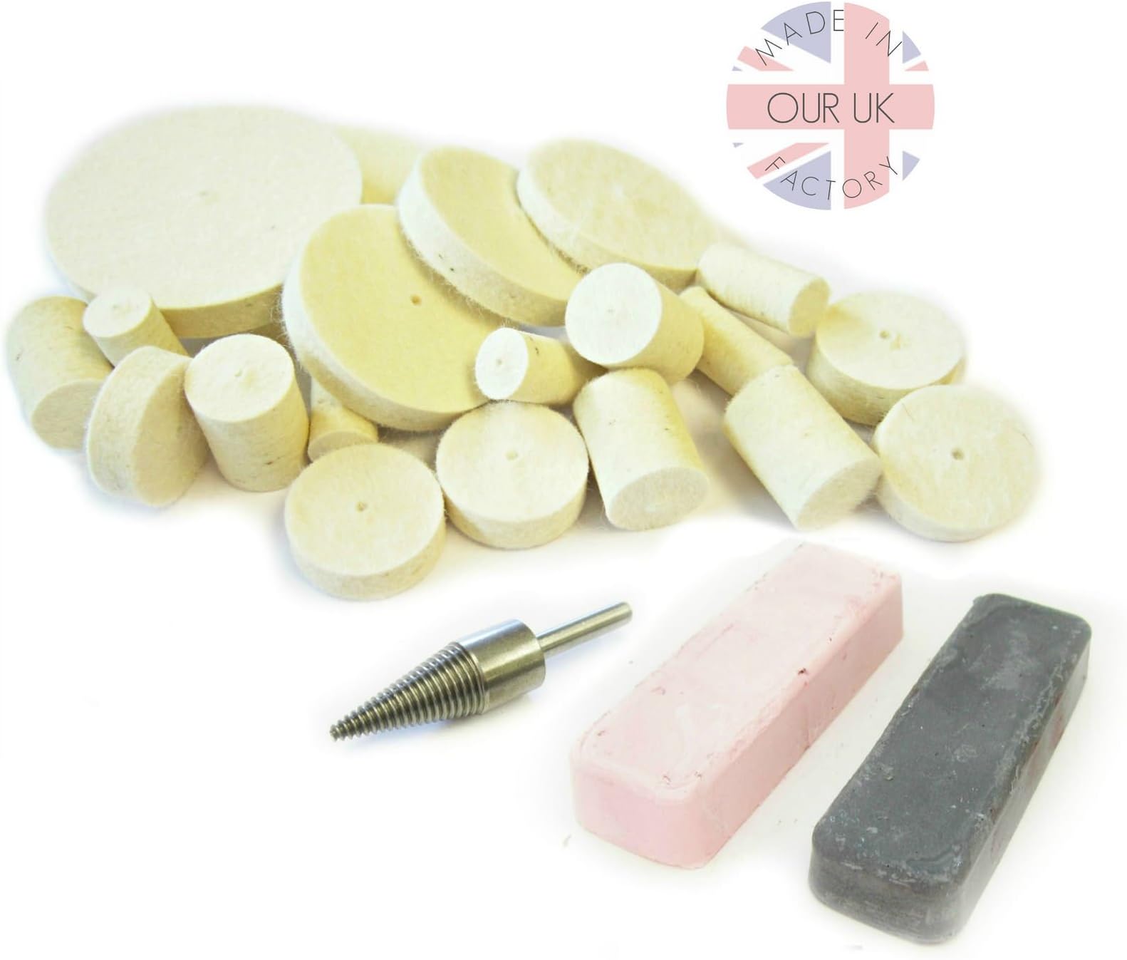 Drill Polishing Kit AA for Steel- Compounds/Soap & 20 Felts Simply Use with A Drill