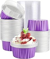 Vista 32 de EUSOAR Forros para magdalenas, 5 onzas de 4.2 fl oz para muffins con tapas, 100 piezas, moldes de crema brulee, moldes de papel de aluminio
