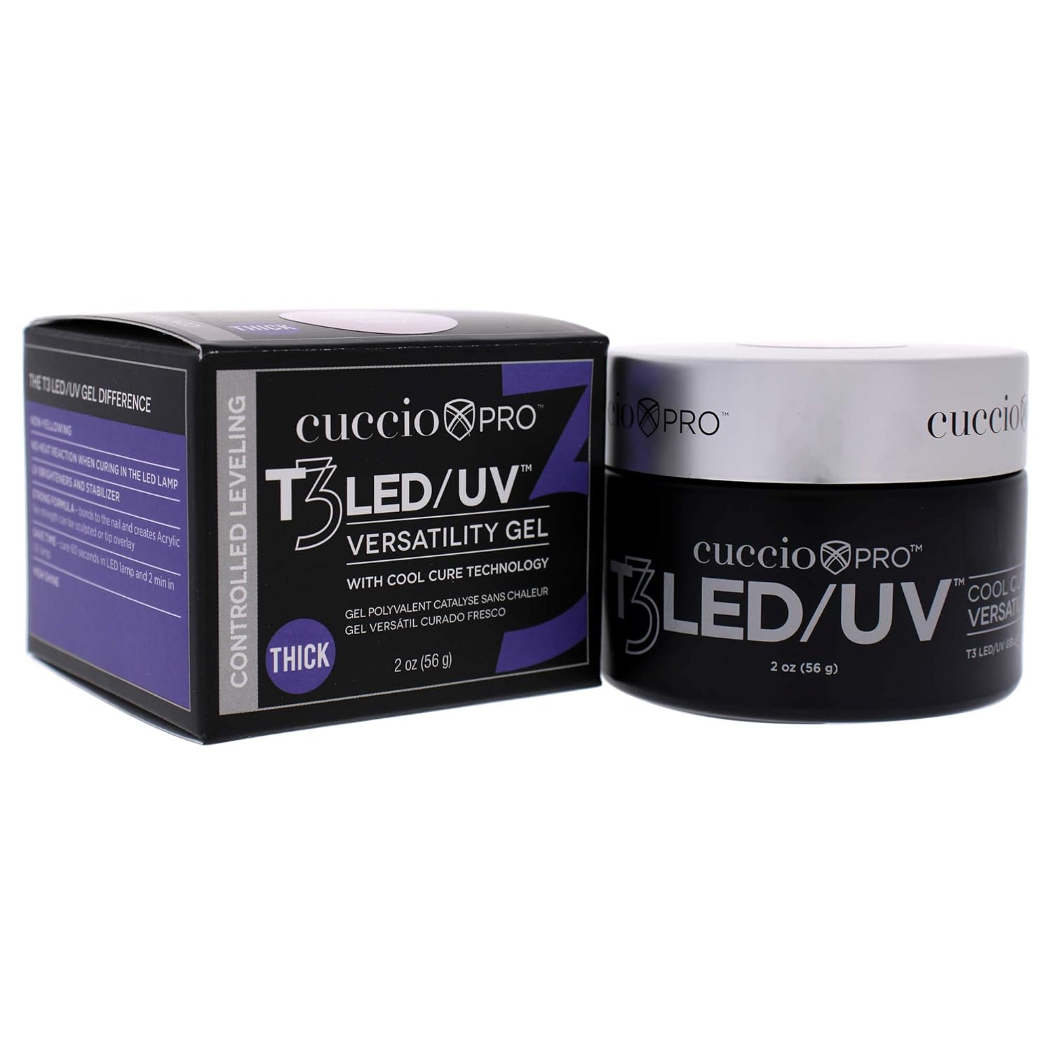 Cuccio Pro T3 LED/UV Cool Cure Versatility Gel - Controlled Levelling - Incredibly Flexible - Strong Adhesion - Thick Viscosity - Fast Application - Quick Cure - Pink - 2 Oz Nail Gel