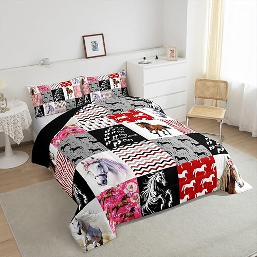 Miniatura 3 de Juego de edredón de tamaño individual para niñas, juego de ropa de cama de animales de granja occidental, edredón de vaquera vaquera para niños y
