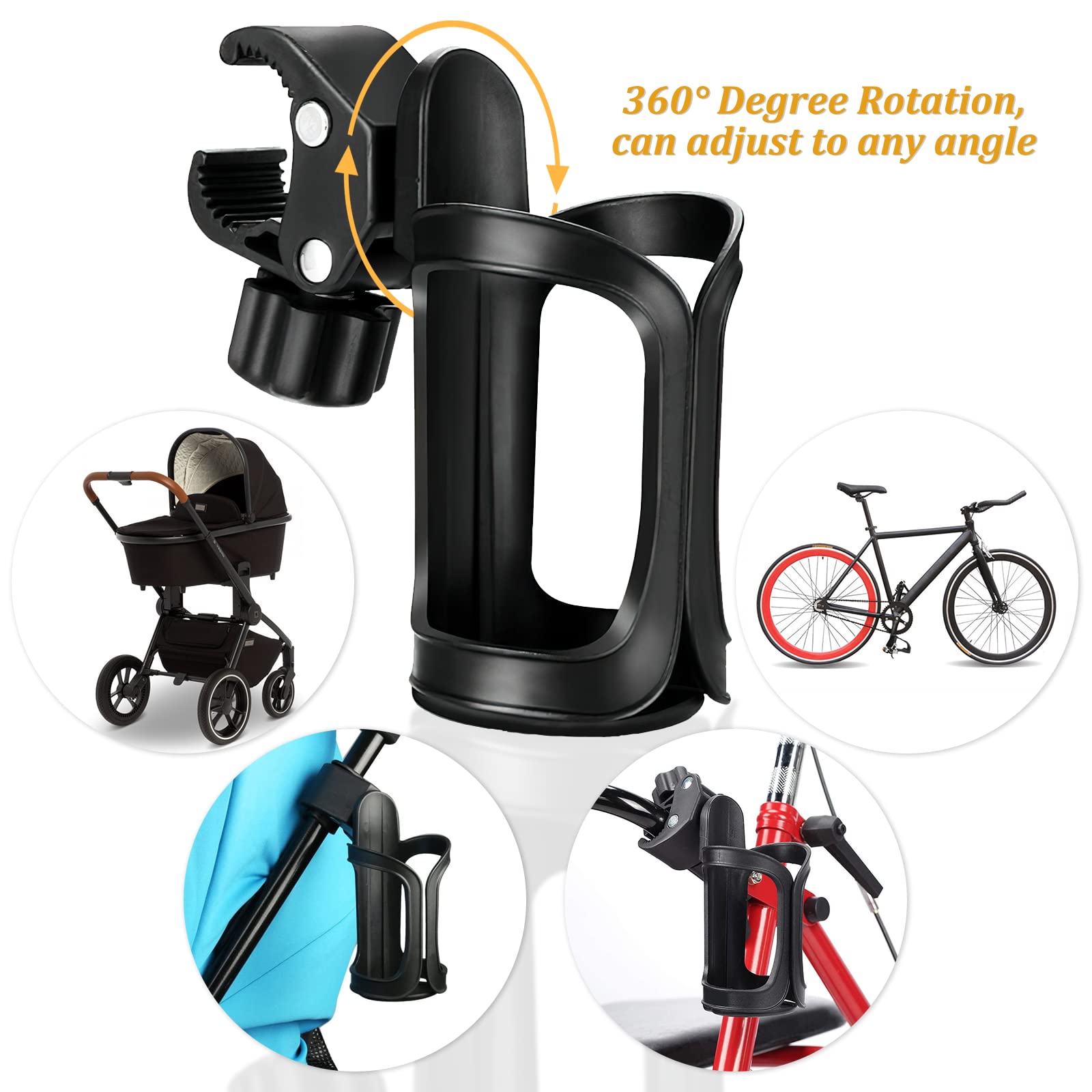 Lot De 2 Porte-Gobelets Universels 360° – Poussette, Vélo, Fauteuil Roulant, Biberon & Bouteille