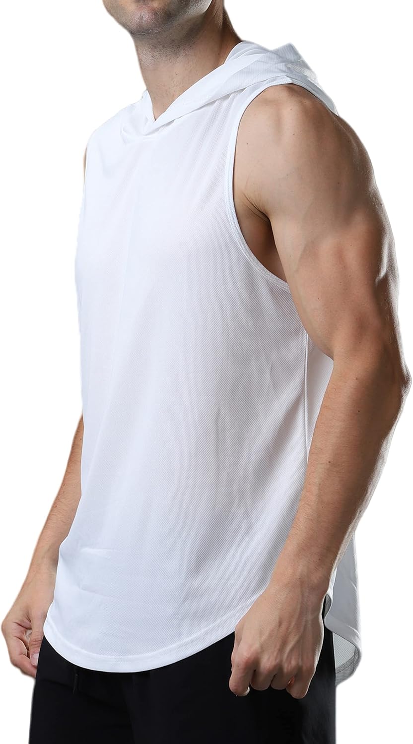 Men's Sleeveless Hoodie Quick Dry Muscle Gym Shirts Workout Hooded Tank Top - Image 3
