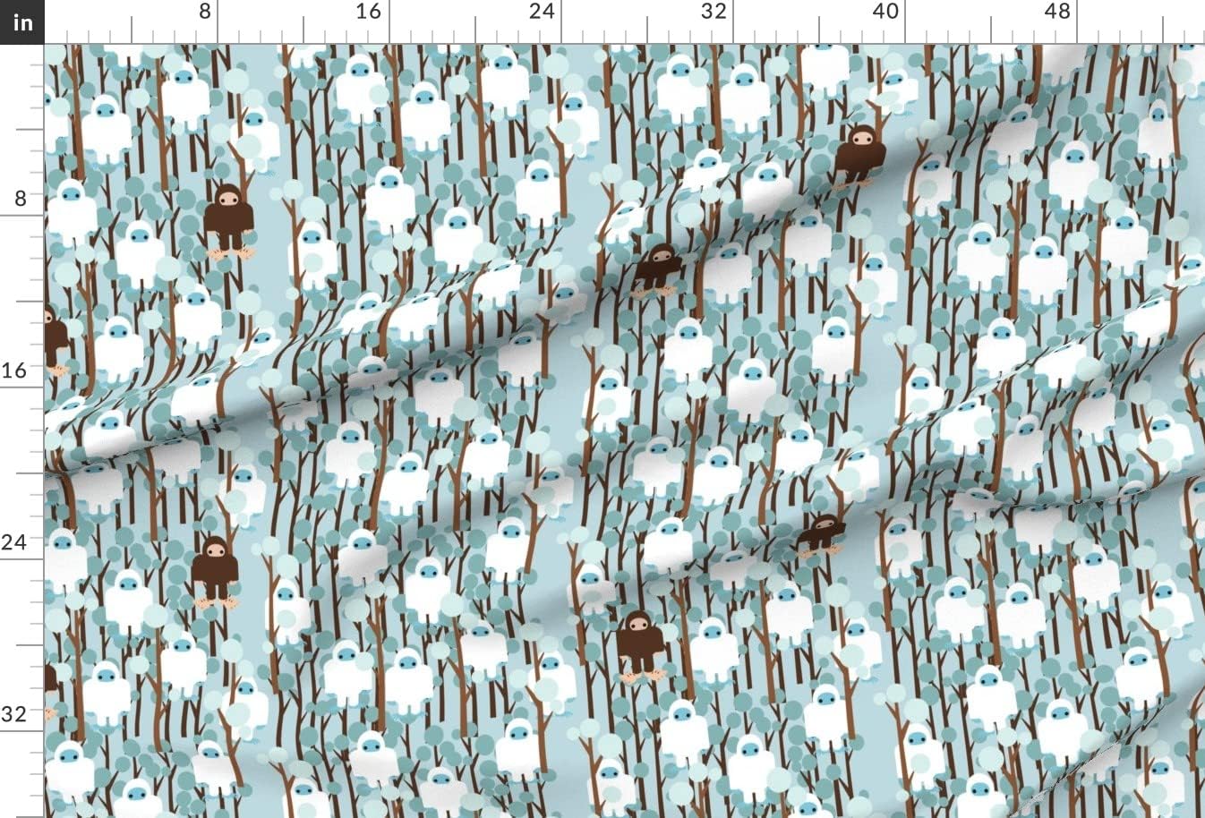 Spoonflower Fabric - Bigfoot Sasquatch Abominable Snowman Crytozoology Yeti Forest Printed on Upholstery Velvet Fabric Fat Quarter - Upholstery Home Decor Bottomweight Apparel