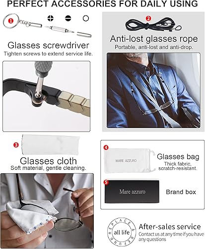 Miniatura 6 de MARE AZZURO Anteojos de lectura con bloqueo de luz azul para hombre, cuadrados grandes, para lectura de computadora, 100, 125, 150, 175, 200, 225,