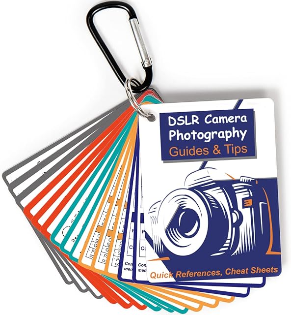 Tip Info Photography Accessories DSLR Cheat Sheet Cards for Canon, Nikon, Sony, Camera Quick Reference Guides & Tips: Settings, Exposure, Modes, Composition, Lighting etc 4×3 inch