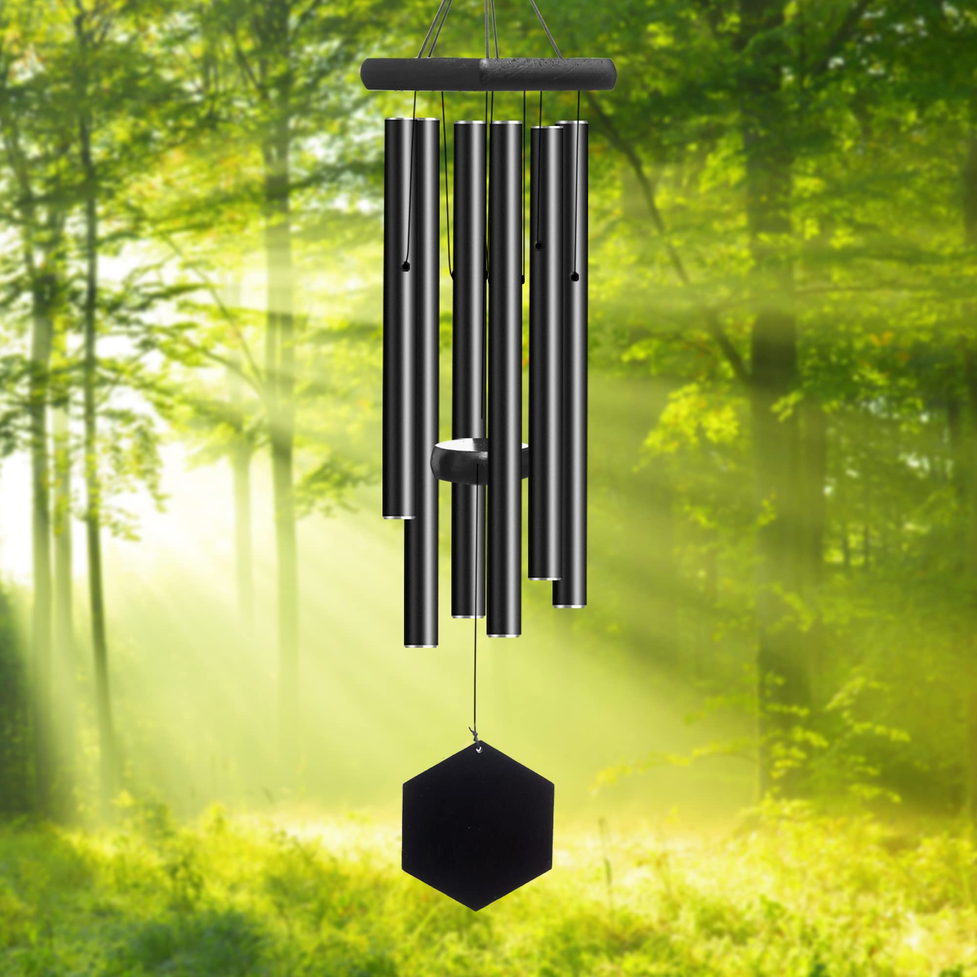 Jaspond Wind Chimes Outdoor Deep Tone Black, 32 Inch Memorial Wind Chimes, Sympathy Gift Wind Chimes Thickened Aluminum 6 Tubes for Garden Patio Porch Backyard Home Decor