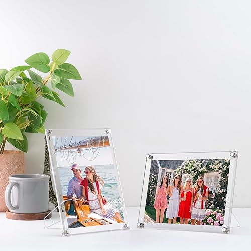 Miniatura 5 de Serwrsw Paquete de 4 marcos de acrílico transparente para fotos de 5 x 7 pulgadas, marco de fotos de escritorio para flores prensadas de oficina,