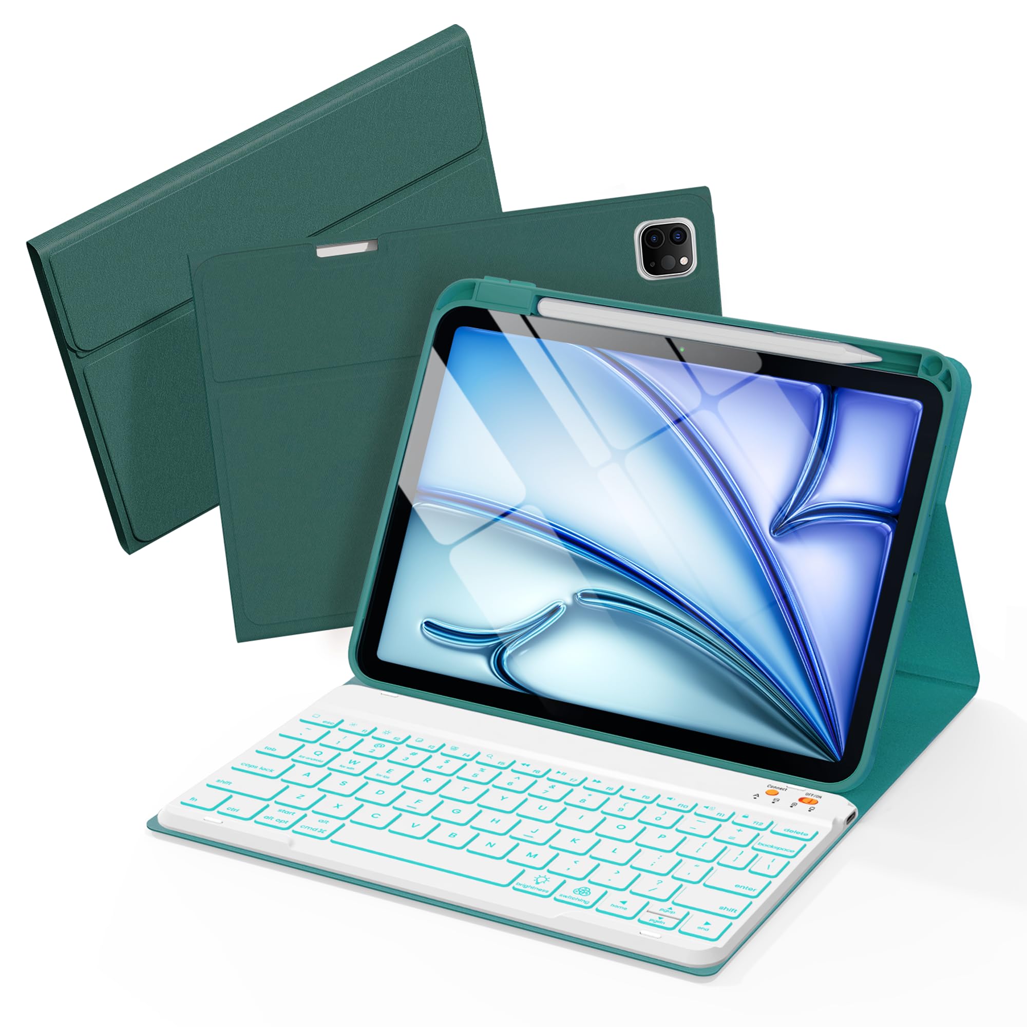 Senyoson Keyboard Case for iPad Pro 12.9 inch (4th,5th, 6th Generation) & New Air 13 inch M2 /M3 (NOT for 13 PRO M4) - Wireless Detachable Keyboard- Pencil Holder, with Auto Sleep/Wake Function, Cyan