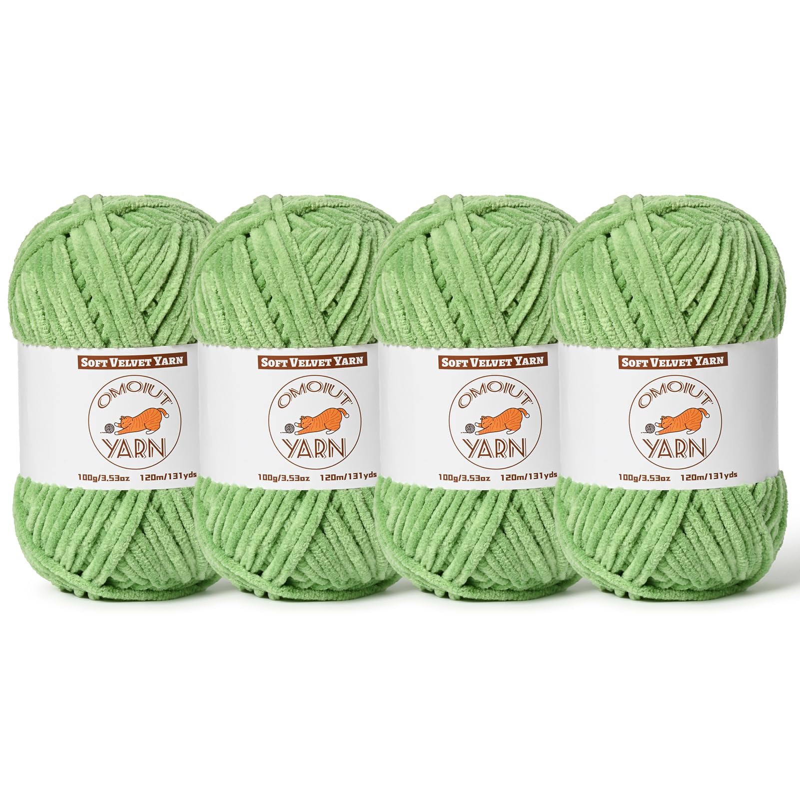 4 Pack Avocado Green Fluffy Velvet Yarn for Crocheting, Chunky Chenille Baby Blanket Yarn for Crochet, Soft Fuzzy Puzzle Yarn for Knitting, (100g/3.53oz Each) Bulky Thick Amigurumi Crochet Yarns