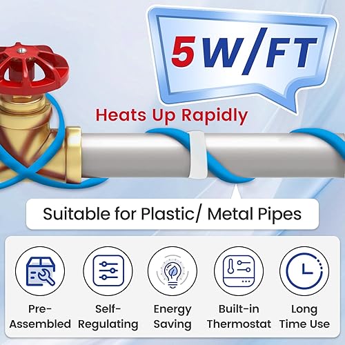 Miniatura 2 de MAXKOSKO Cable térmico de tubería de agua para protección contra la congelación de tuberías cable de calefacción autorregulador para tubos de metal