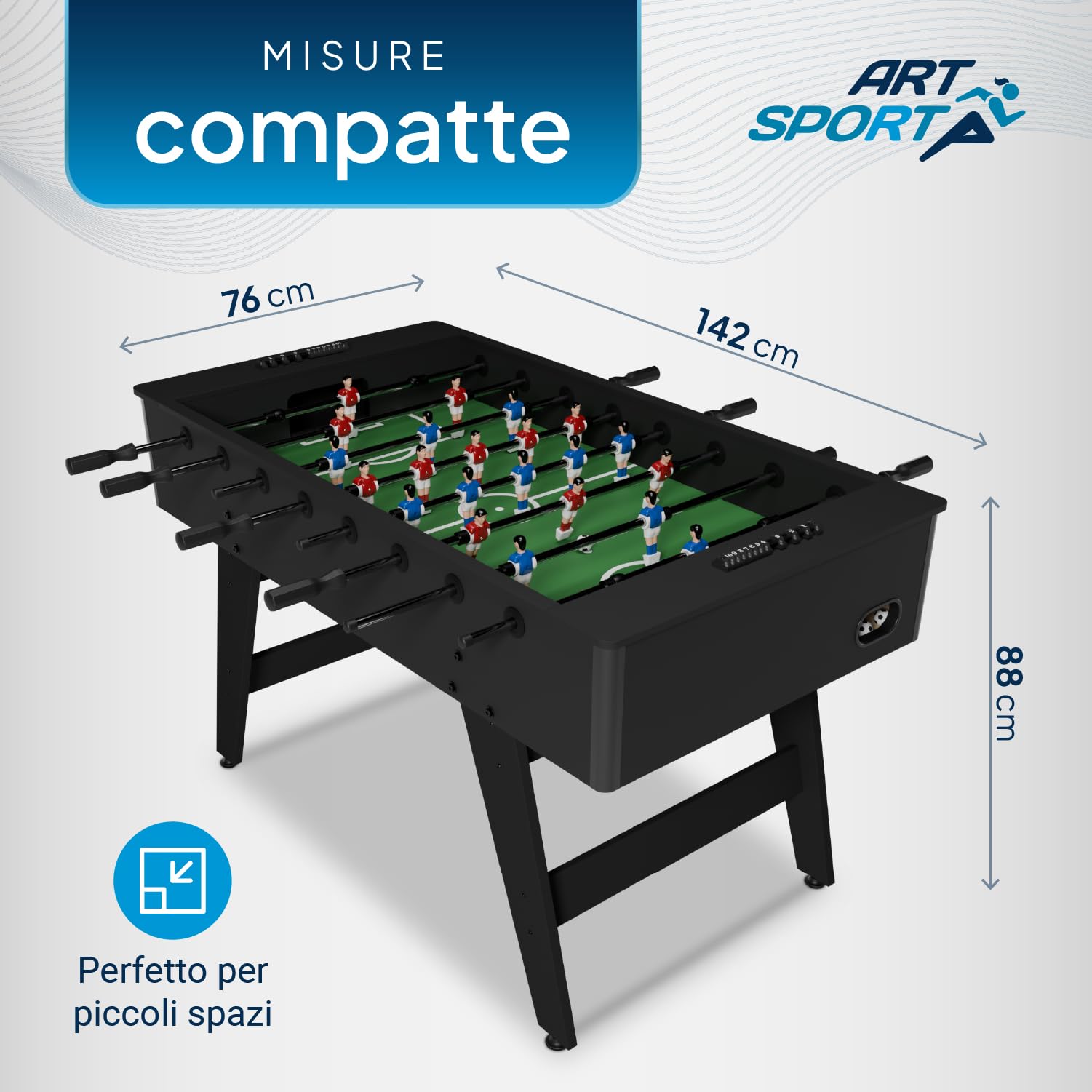 Artsport Calciobalilla ProKick - robusto tavolo da calcio balilla in MDF, campo 11 vs 11, manopole antiscivolo, segnapunti, per bambini e adulti