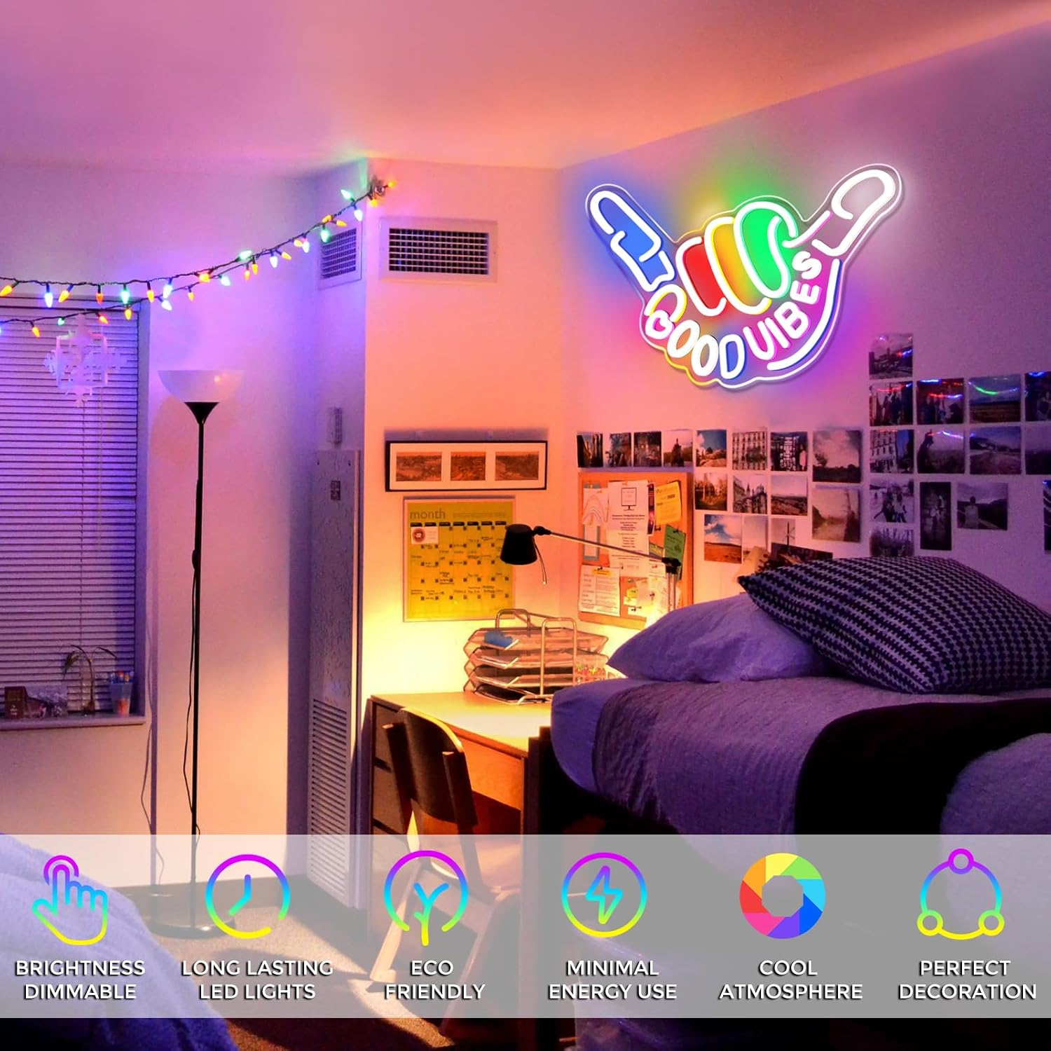 Good Vibes Neon Sign, Niubility Dimmable Good Vibes Only Neon Signs Light with ON/OFF Switch, USB Powered Neon Signs for Wall Decor, Colorful Light Up LED signs for Bedroom Game Room Party Club Decor