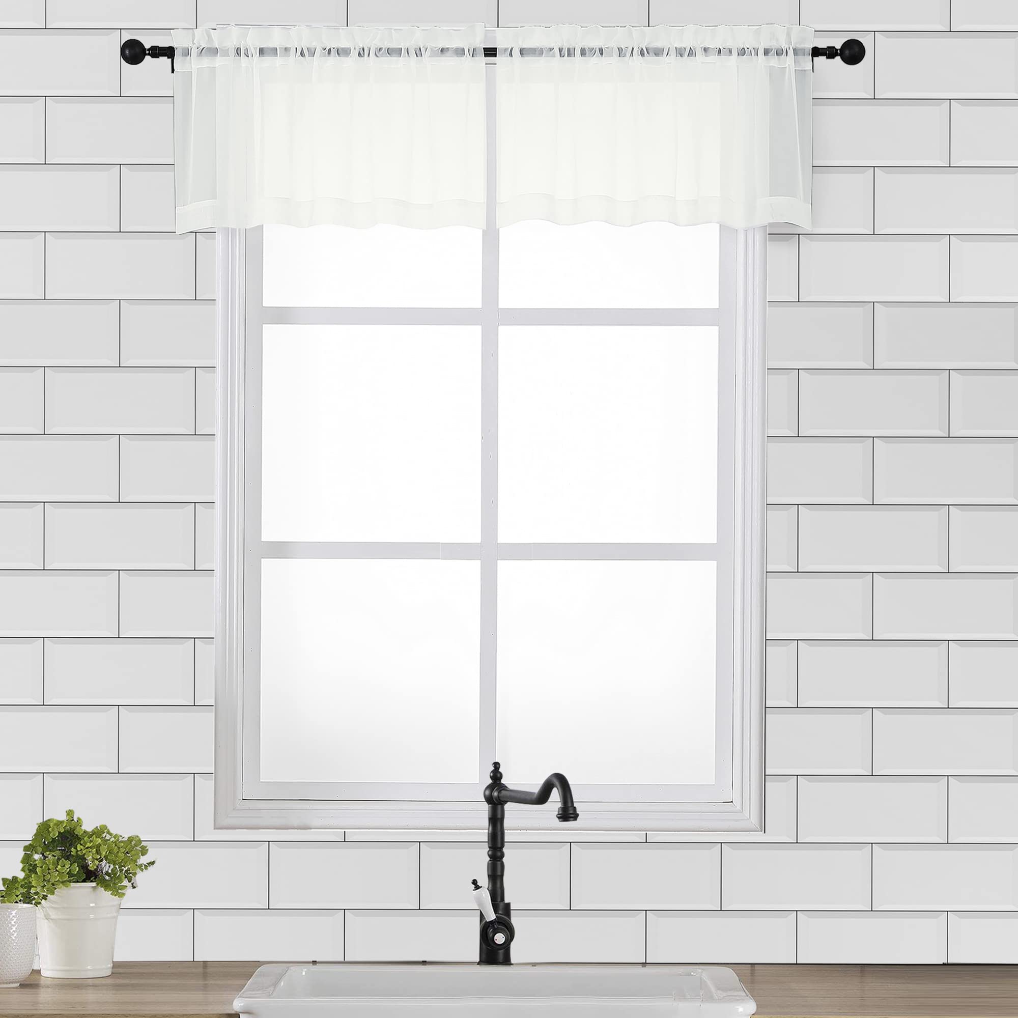 OVZME Ivory Window Valances Sheer Curtains, Modern Top Dual Rod Pocket Light Filtering Voile Drapes for Small Window Kitchen Cafe Sheer Curtains 2