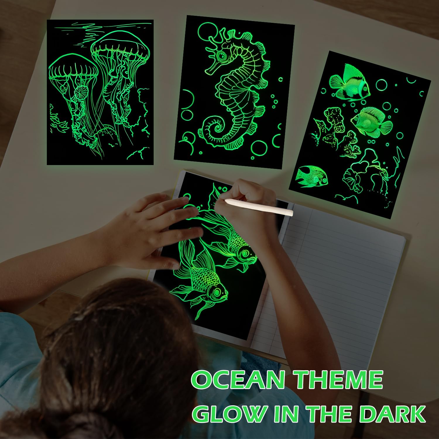 ZEKW Scratch Art for Adults and Kids, 8-Piece Luminous Rainbow Scratch Notes Kit with Scratching Tools - Image 4
