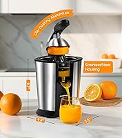 Vista 6 de exprimidor de naranja eléctrico, exprimidor de cítricos con 2 conos y mango de agarre suave para exprimir sin esfuerzo, máquinas extractoras de jugo