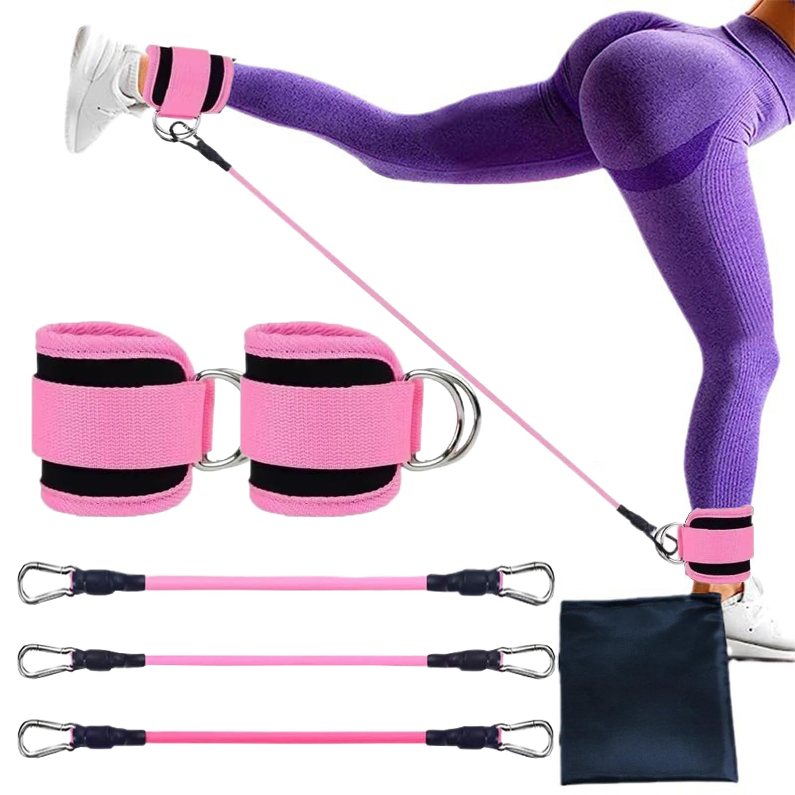 Quixotical Resistance Bands Set with Ankle Straps, Ankle Resistance Bands for Legs and Glutes Workout, Pilates & Home Gym Exercise Equipment for Women (Pink)