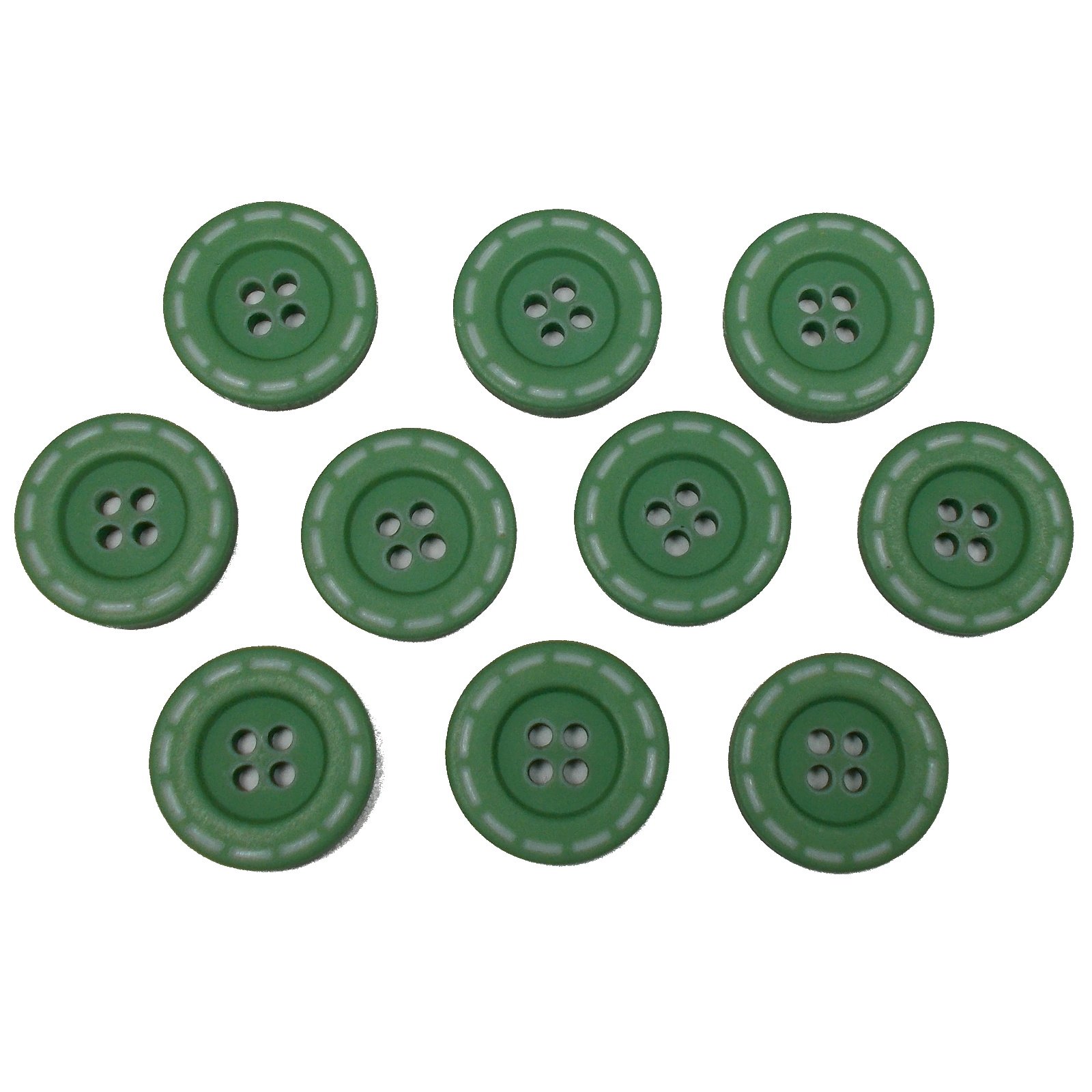 Push The Button Dark Green Stitched Edge Effect Four Hole Buttons 17Mm Pack Of 10 (Dark Green)