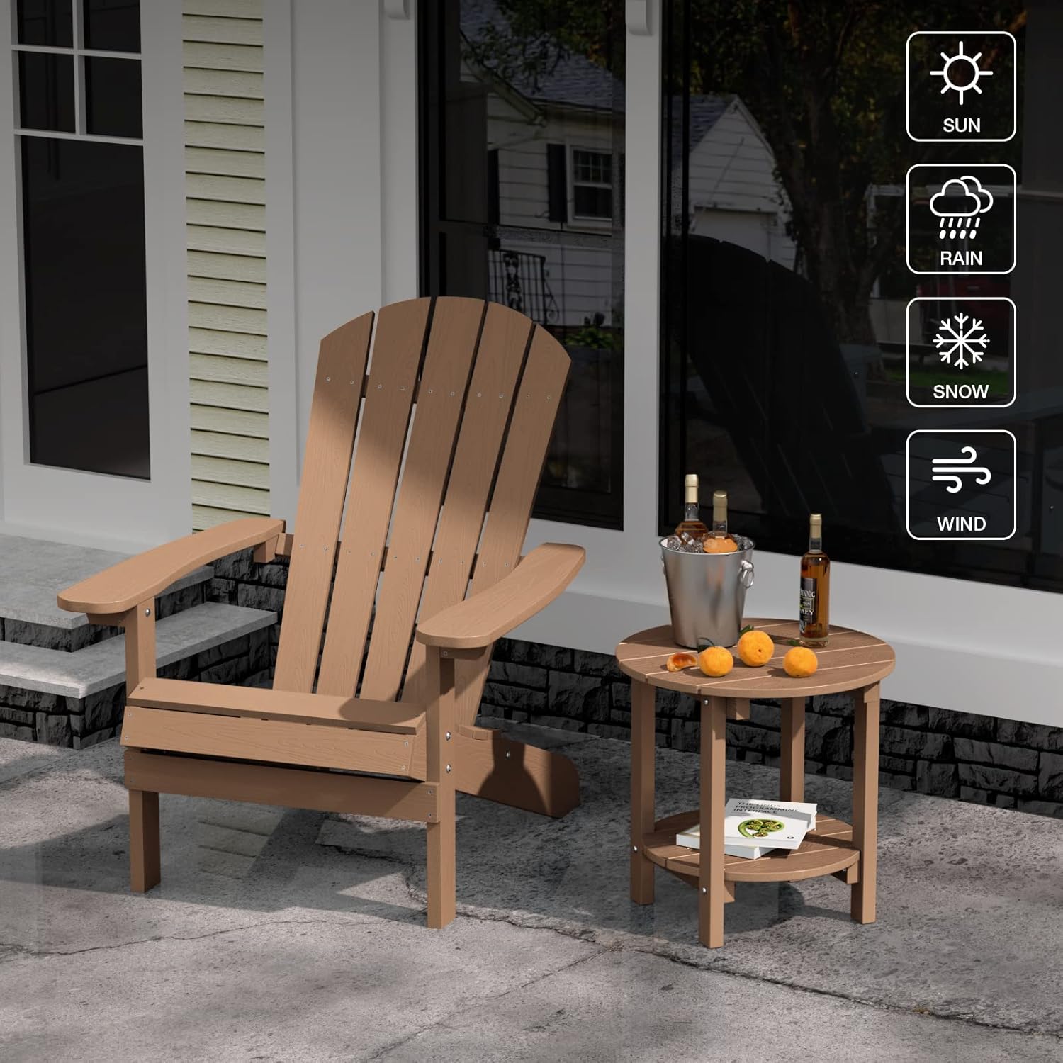 YEFU Adirondack Side Table, 18" Double Outdoor Side Table, Poly Lumber end Table, Weather Resistant for Indoor, Patio, Pool, Porch, Backyard-Teak