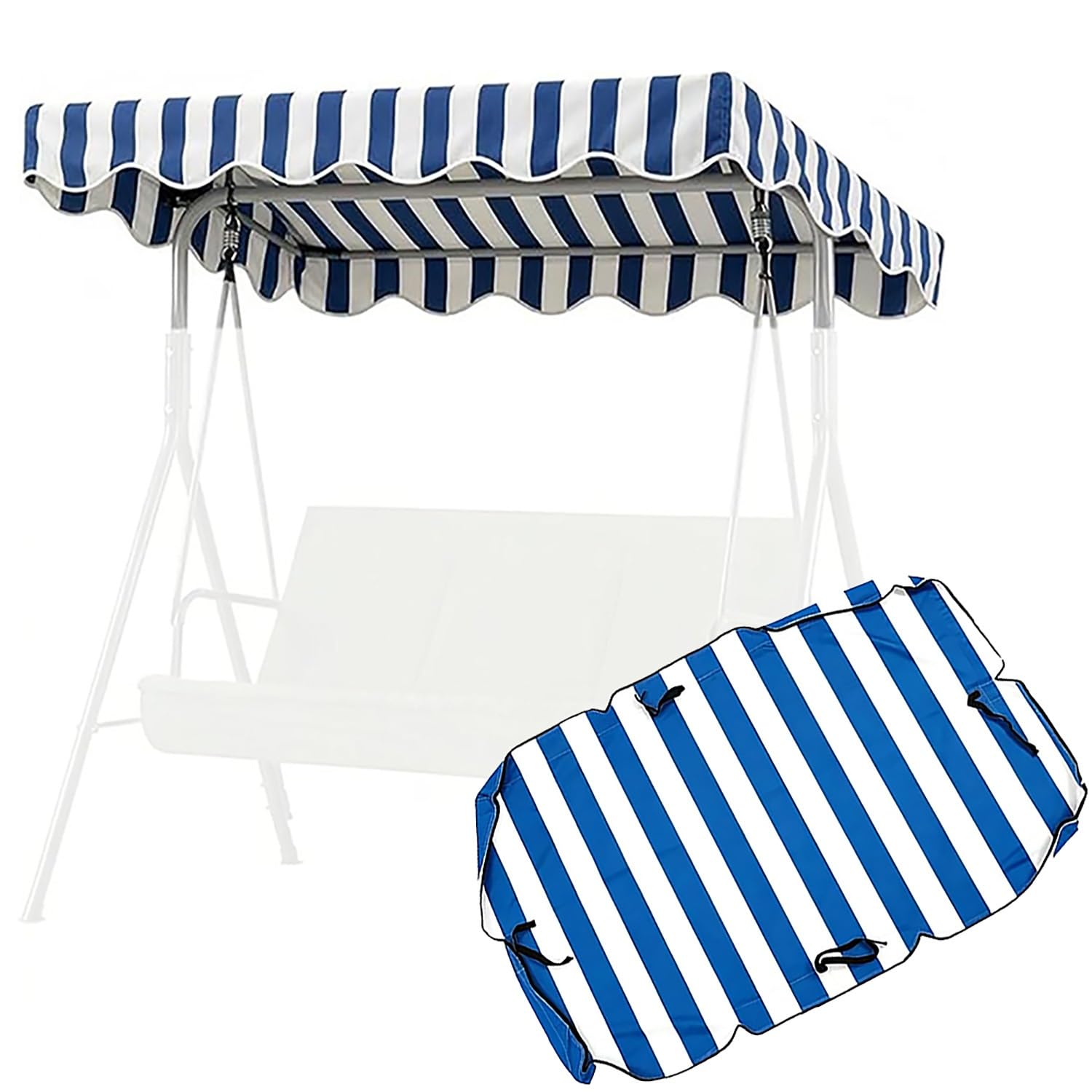 YCXHGK Large Garden Swing Awning Cover, Waterproof Striped Swing Canopy, Outdoor 3 Seater Patio Anti-UV Hammock Top Cover Replacement(Blue,195x125cm/76.8x49.2in)