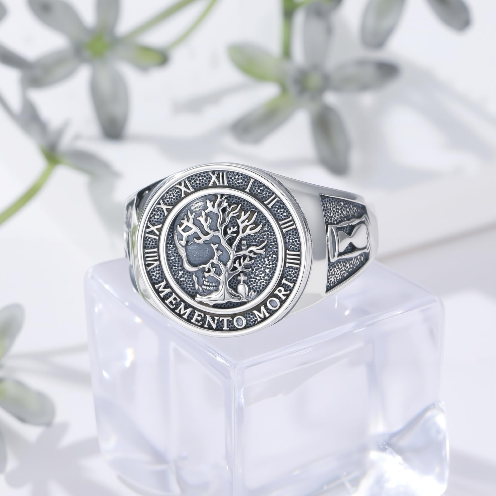 PROESS Memento Mori Totenkopf Ring 925 Sterling Silber Baum des Lebens Ring Memento Mori Schmuck Geschenk für Männer Frauen Unsex Jahrestag(Größe 9/10/11)