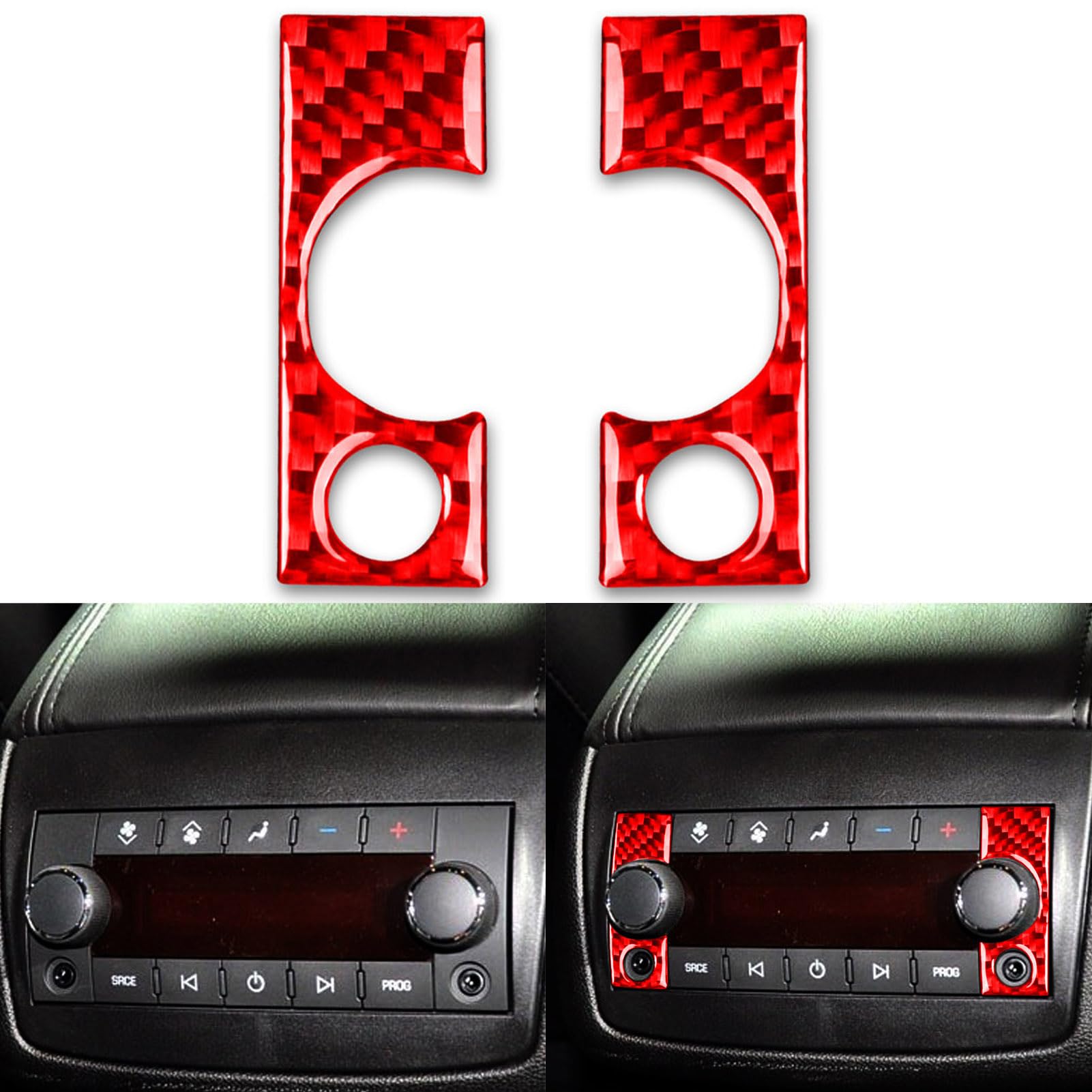 Auto Rear Row Music Player Control Decoration 2pcs Premium Sticker Compatible with Chevrolet Tahoe/Suburban/GMC Yukon XL Denali 2007-2014 Interior Accessories Real Quality Soft Carbon Fiber Red - B
