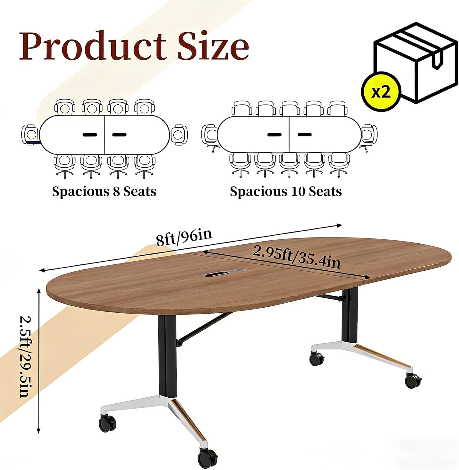 8FT Conference Table with Power Outlets ＆ Wireless Charging, Folding Conference Room Table with Wheels, Large Meeting Podcast Tables Business Conference Room Tables for Office Conference,1 Pack