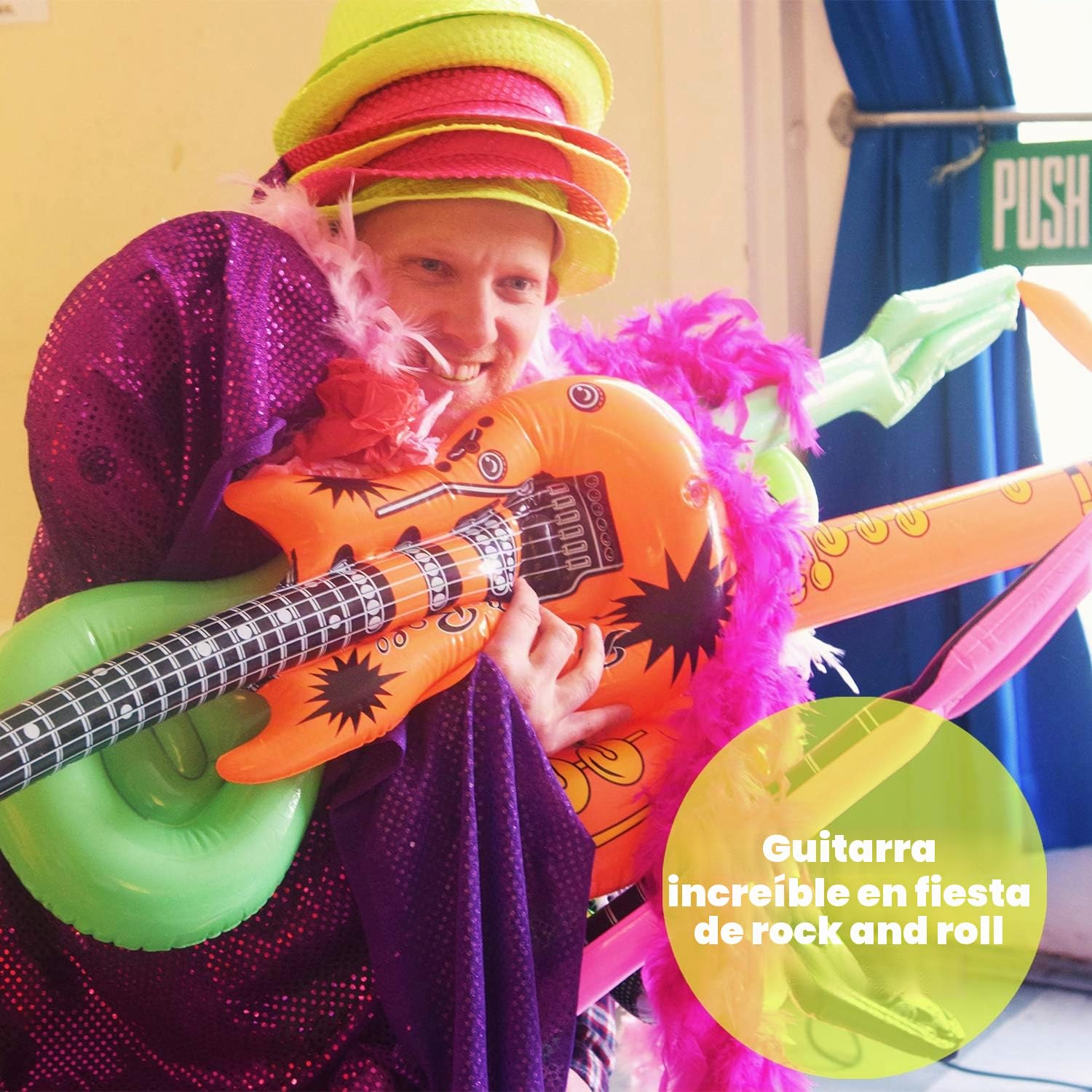 Novelty Place Juego de Guitarra Inflable Estrella de Rock de 89 centímetros para Accesorios de Fiestas Infantiles, Juguetes Inflables (Paquete de 12)