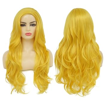 Long Curly Wavy Yellow Wigs for Women Side Part Natural Looking Cosplay Synthetic Fiber Wig Heat Resistant Replacement Wig