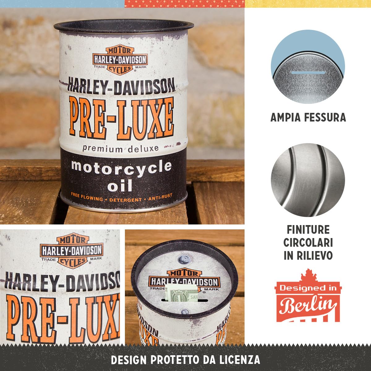 Salvadanaio Harley-Davidson Retrò In Metallo - 600ml - Idea Regalo Per Motociclisti - Foto 10