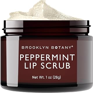 Brooklyn Botany Peppermint Lip Scrub Exfoliator 1oz - Natural Moisturizer for Dry Chapped Lips, Gentle Exfoliation for Smooth Brighter Lips