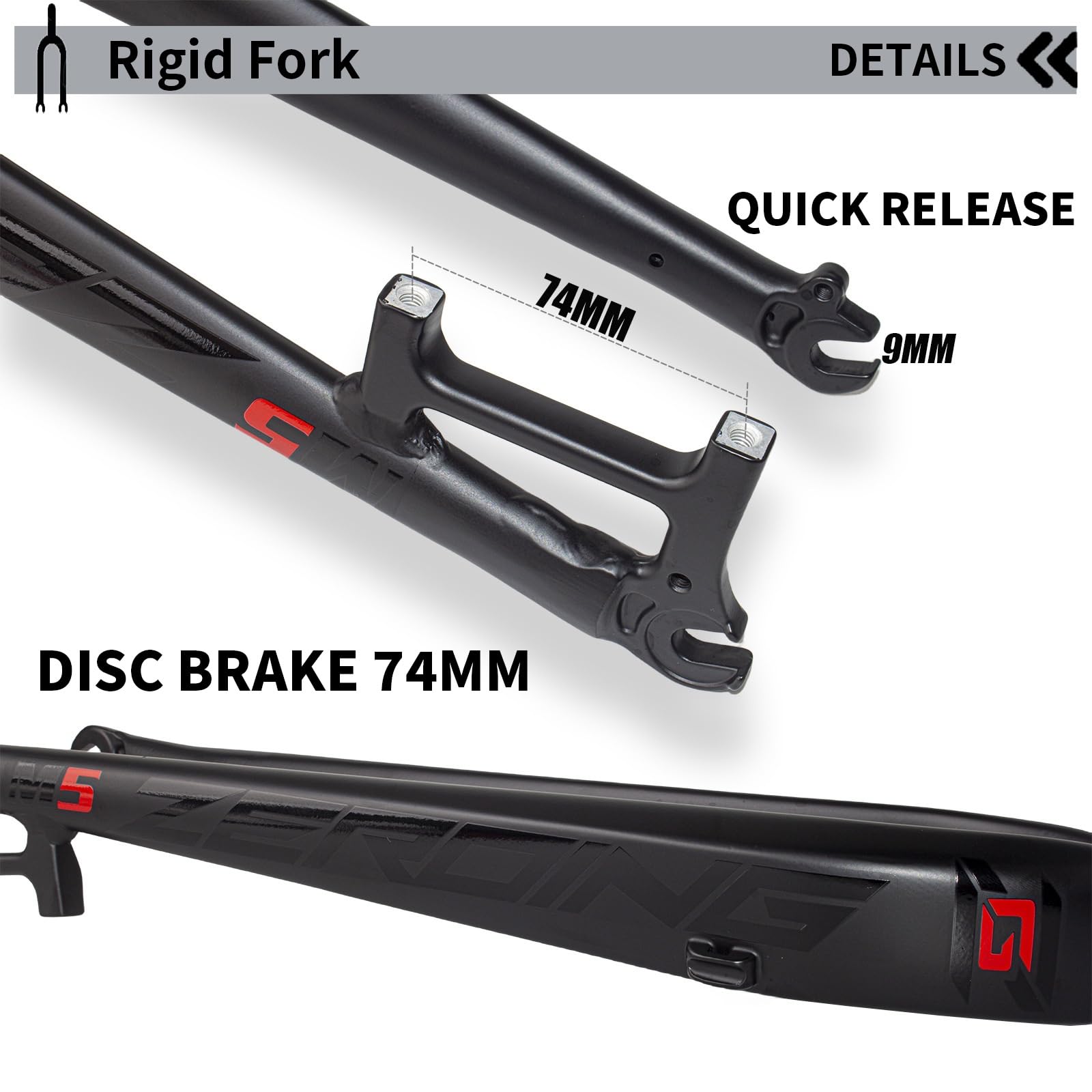 26/27,5/29 Zoll Starre Gabel Aus Aluminiumlegierung Schnellspanner-Scheibenbremse Mountainbike-Vorderradgabel 1-1/8" Gerades Rohr(Black-Gray,29IN)