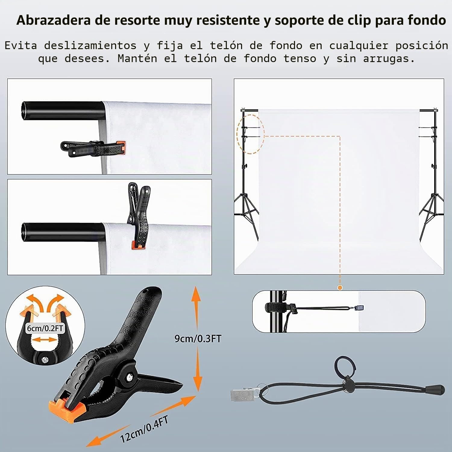 Fondo de Fotografía de 3 x 3,6 M, Fondo Fotográfico de 100% Poliéster con 8 Pinzas Grandes de Estudio, Pantalla Blanco para Fotografía, Video, Estudio, Cine, Televisión