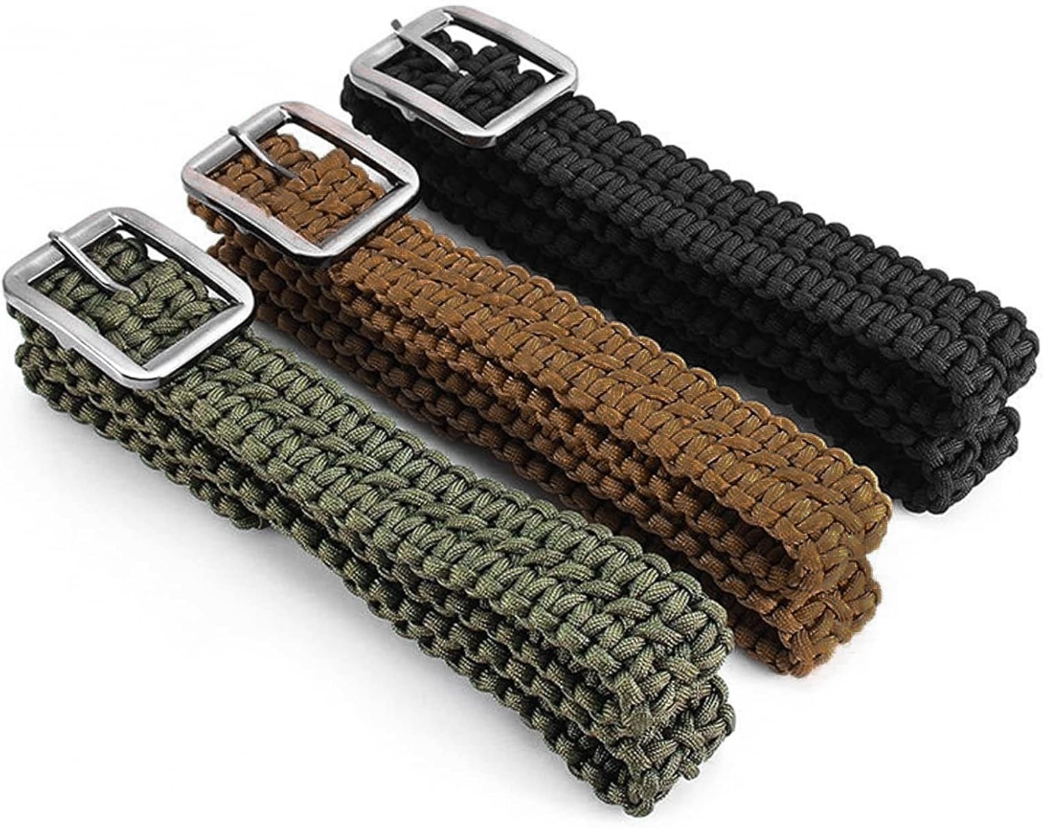 EDC Survival 550 Paracord Belt with Stainless Steel Buckle, 52 inch (Universal Fit, 3 colors)