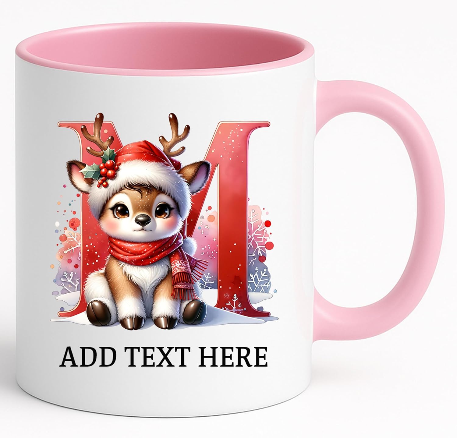 Personalized Reindeer Christmas Initial Mug – Custom Letter A–Z Monogram, Add Name/Date | 11 Ceramic, Dishwasher & Microwave Safe, Bulk/Wholesale cups (Pink) - Image 5