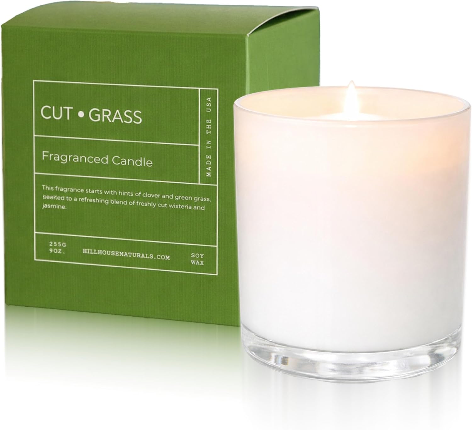 FIELD FLEUR Luxury Scented Candles for Home - 9oz Non-Toxic Candles with Fresh Clover, Grass, Wisteria, and Jasmine - 75+ Hour Long Lasting Candle for Stress Relief & Meditation - Cut Grass