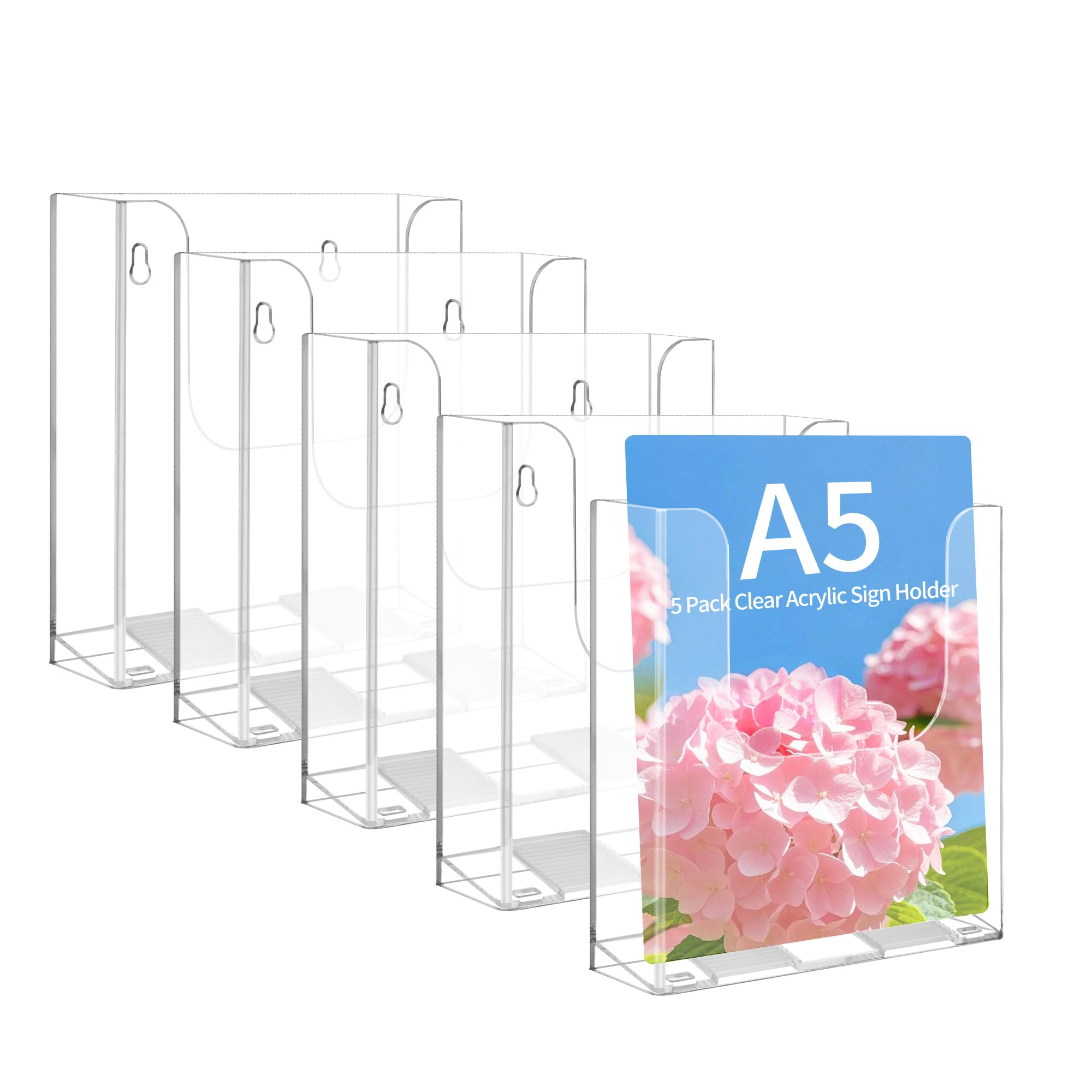 Aleawol Transparent A5 Clear Leaflet Holder, Wall Mounted 5 Packs Acrylic Document Brochure Magazine Menu Holders, Flyer Table Display Stand For Stores Office Restaurants Receptions Exhibitions