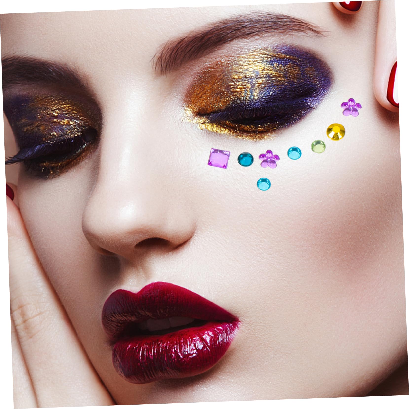 Didiseaon 5 Hojas de imitación de maquillaje de ojos alfabeto pegatinas uñas accesorios maquillaje nail stickers pedrería pegatinas de coche de imitación de la cara joya