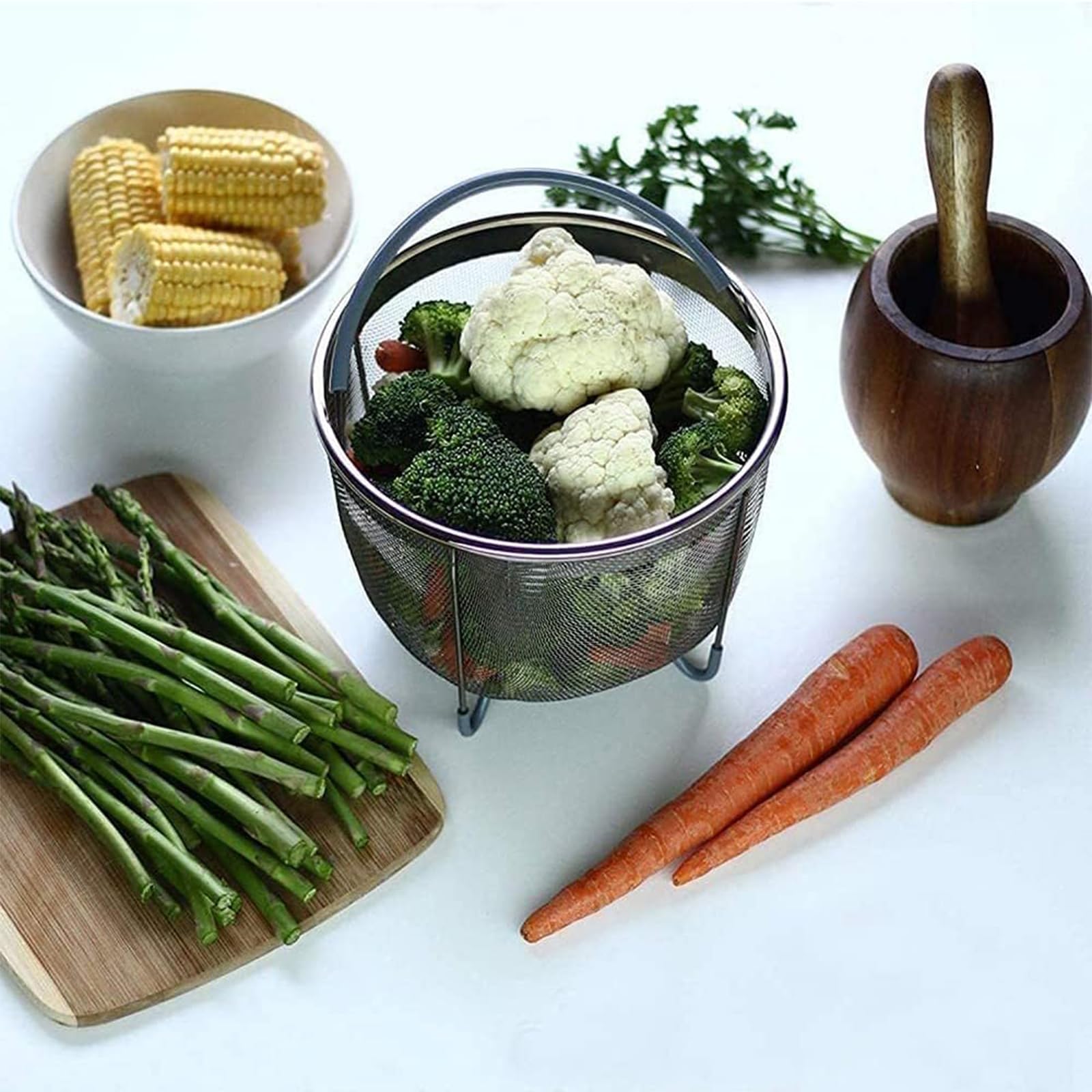 Cestello per Cottura A Vapore, Cestello per Cottura A Vapore in Acciaio Inossidabile, con Manico Rivestito in Silicone, per Cucinare Verdure E Alimenti-8l , Diamètre : 23,3 Cm