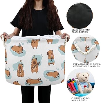 DOMIKING Large Storage Basket for Toys Brown Cute Capybara Storage Bin Box Kids Laundry Hamper for Home Decor Pet Toy Blankets Nursery