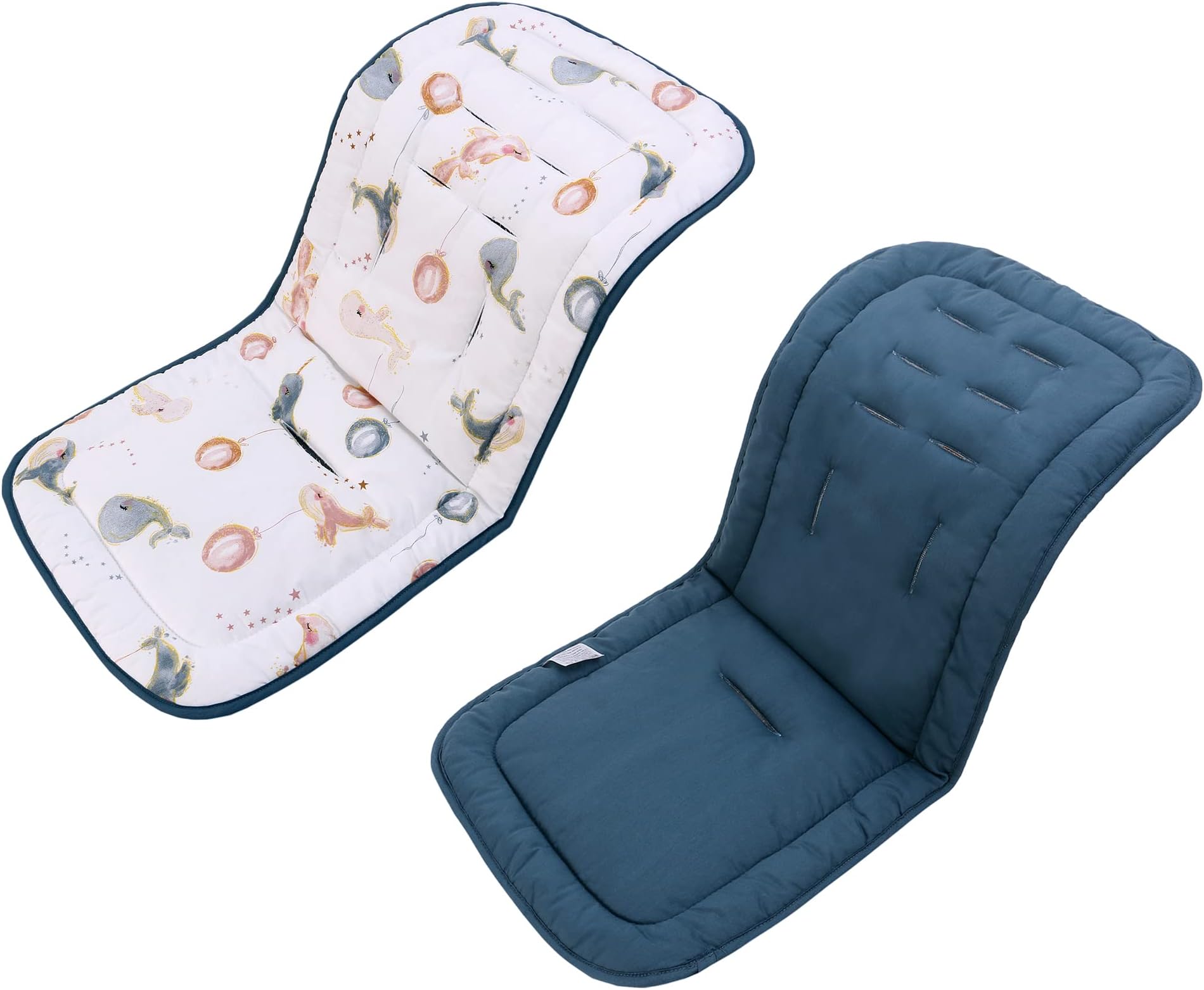 Baby Stroller Cushion,Infant Car Seat Insert-Reversible Universal Breathable and Soft Newborn Stroller Mat, 100% Cotton Cover Toddler Seat Pad Liner-34x78cm,1 Pack๏ผWhale๏ผ