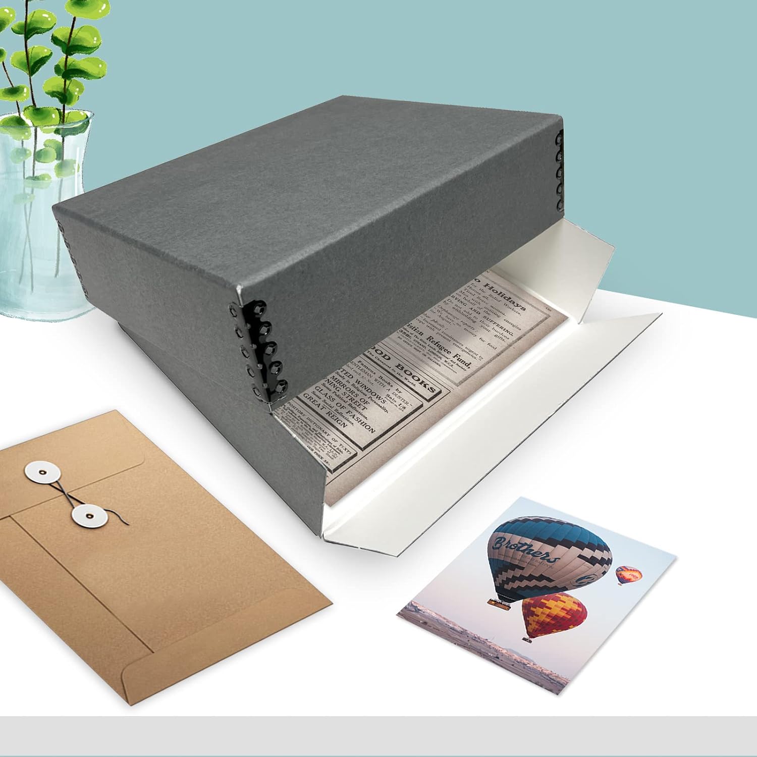 Golden State Art, Archival Storage Box, Acid-Free Drop Front Museum Box with Metal Edge for Storing Artwork Photos Documents Prints Arts and Crafts (Gray-8.75x10.75x3 Inches) Pack of 2