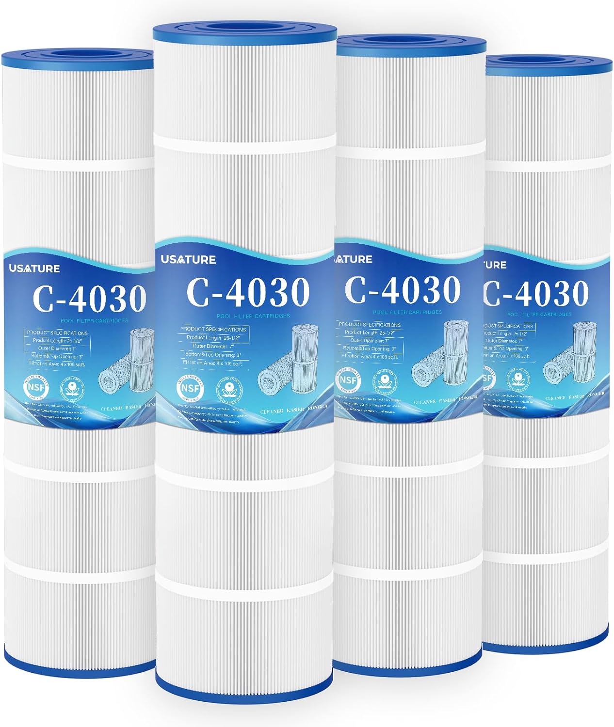 C4030 Pool Filter Cartridges Replacement for Hayward SwimClear C4020, C4025, C4030, CX880XRE, Pleatco PA106, Unicel C-7488, Filbur FC-1226, 4 x 106 sq.ft Cartridges, L x OD: 25-1/2" x 7", 4 Pack