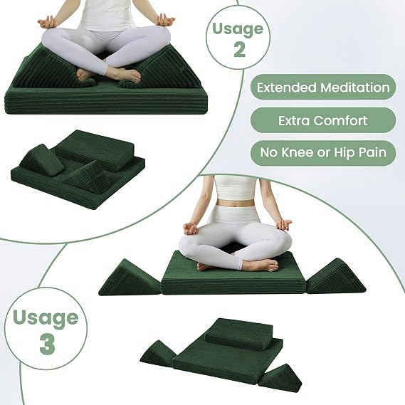 Meditation Cushion, Meditation Pillow with Knee Support, Green