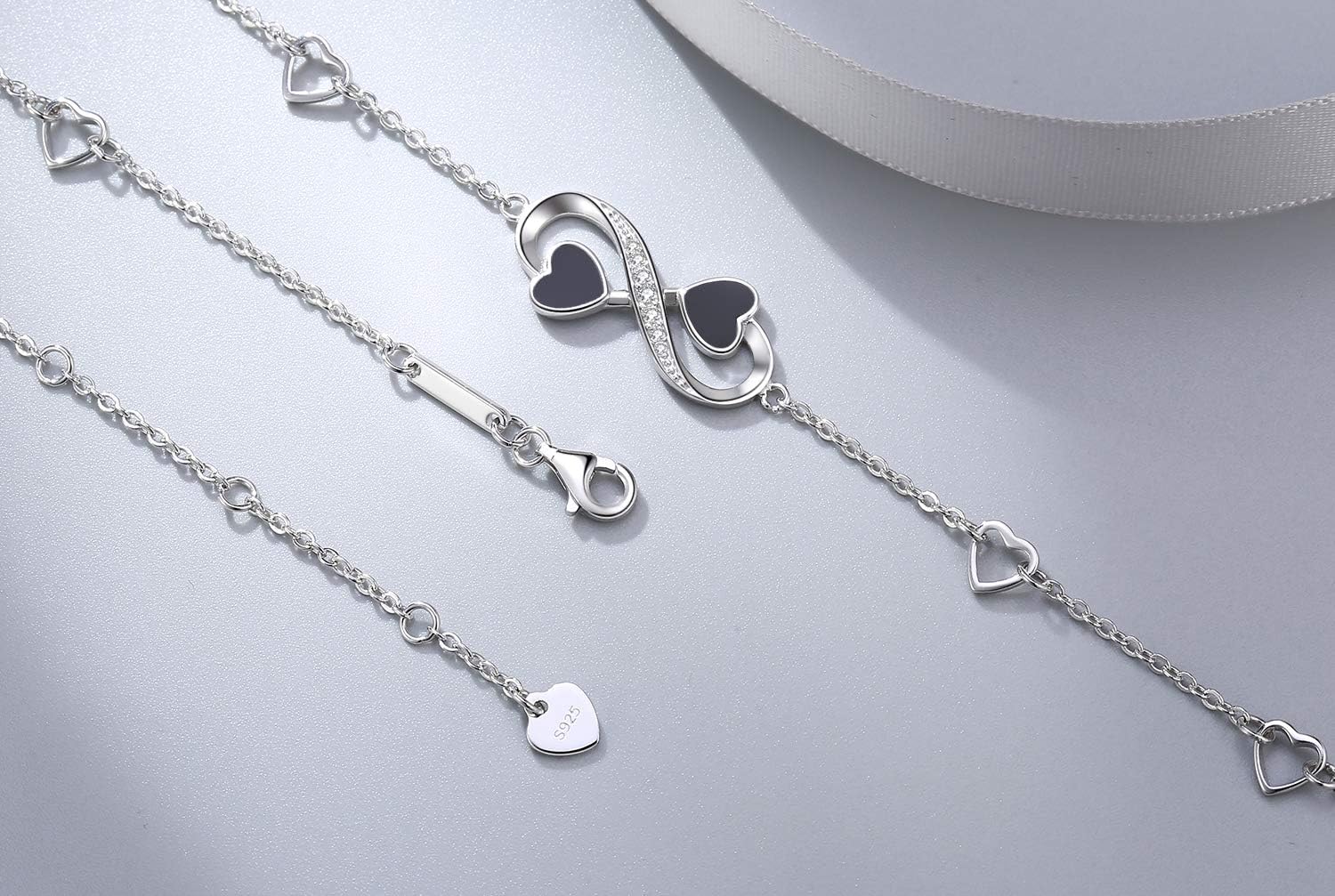 Infinity Ankle Bracelet for Women, 925 Sterling Silver Charm Adjustable Anklet, Large Bracelet Fine Jewelry Mothers Day Gifts White Gold/Rose Gold Plated - Image 3