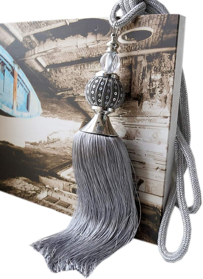 1 Pair Crystal Beaded Curtain Tassel Holdbacks Fashion Tassels Curtain Rope Tiebacks Curtain Buckle (Gray)