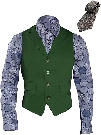 Mens Green Costume Shirt Vest Tie Cosplay Outfit Suit Fancy Dress Up