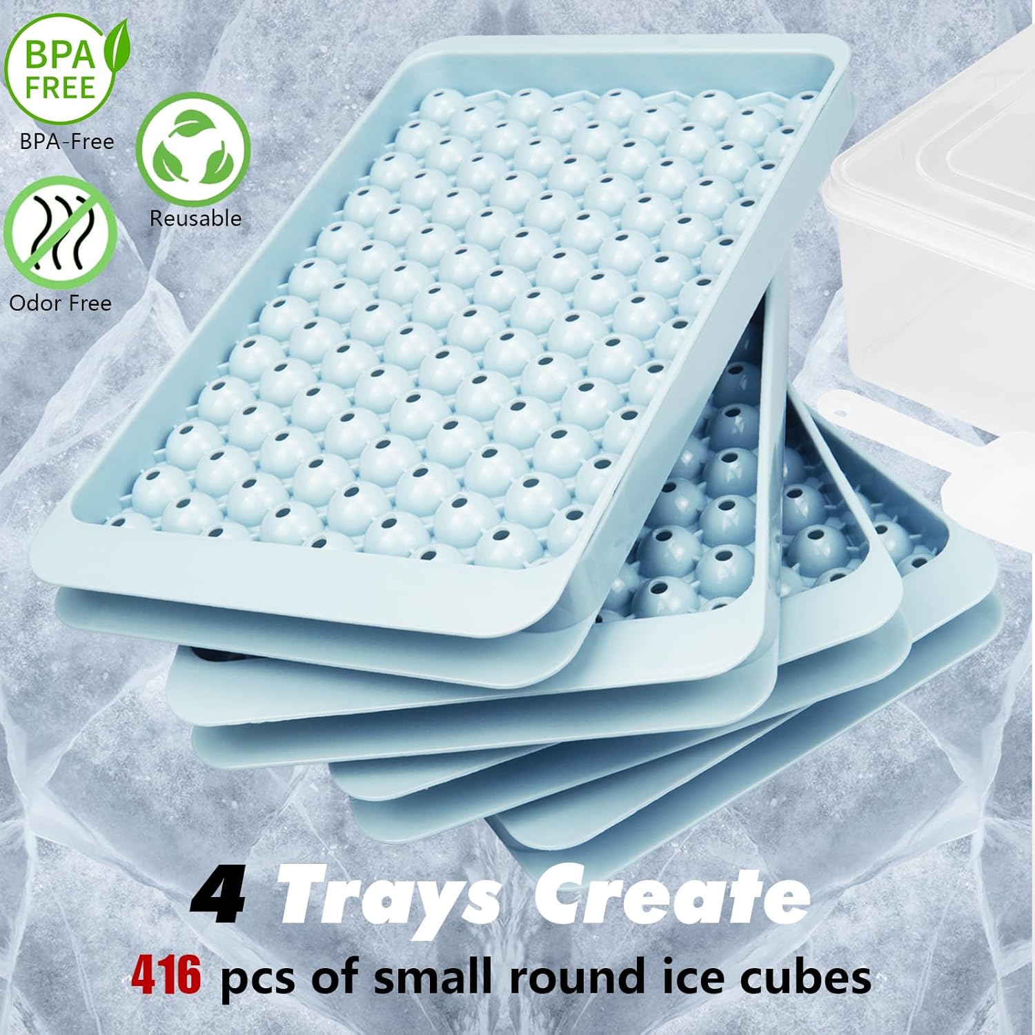 4 Pack Mini Ice Cube Trays with Bin & Scoop, Small Round Ice Cube Trays Easy Release, 104x4 PCS Tiny Ice Cube Tray Ice Tray for Chilling Cocktails Whiskey Drinks Coffee Juice